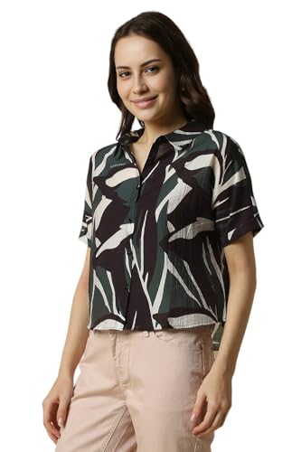 Allen Solly Women Green Print Short Sleeves Shirt