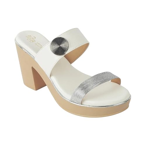 tresmode Tall Women's White Vegan Leather Block Heel Sandals in Size 6 UK / 39 EU