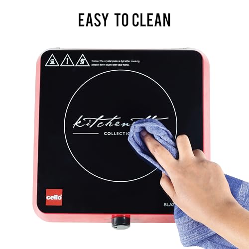 Cello Induction Cooker Blazing 600+ | 1800 Watt Induction Cooktop | 2-in-1 knob design with Grade Crystal Shiny Glass Plate | Compact and Portable | Multi-Purpose Use | Red