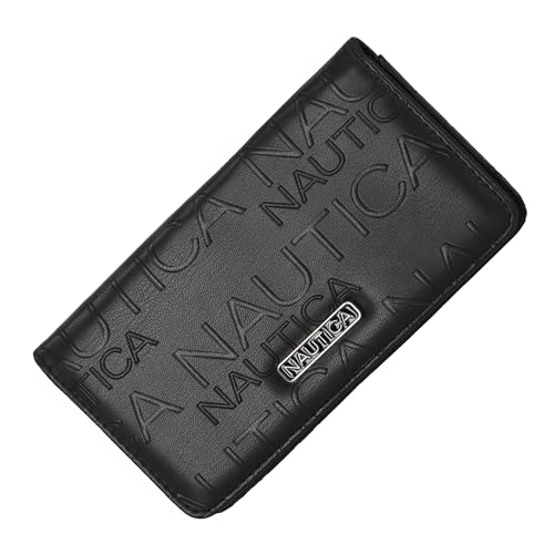 Nautica Seaside Slim RFID Wallet for Women – Credit Card Holder with Coin Purse, Women’s Clutch Small Organizer with ID Window, Black (Embossed), One Size, Minimalist