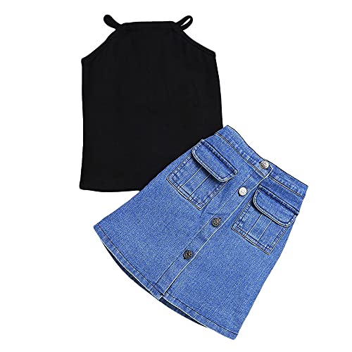 Hopscotch Girls Cotton Solid T-shirt and Skirt Set In Black Color For Ages 3-4 Years (JIG-3082399)