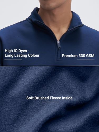 XYXX Crew Men Cotton Blend Zip up Sweatshirt| Long Sleeves with Half Zip Up| Sweatshirt for Men| Solid-Oversized |Blue Nights | XL
