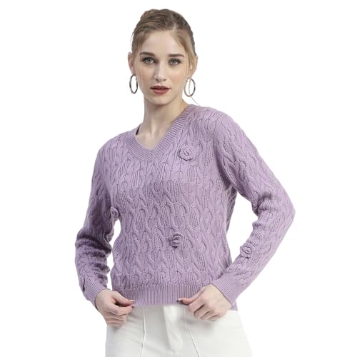 Madame Cable Knit Applique Flower Mauve Sweater