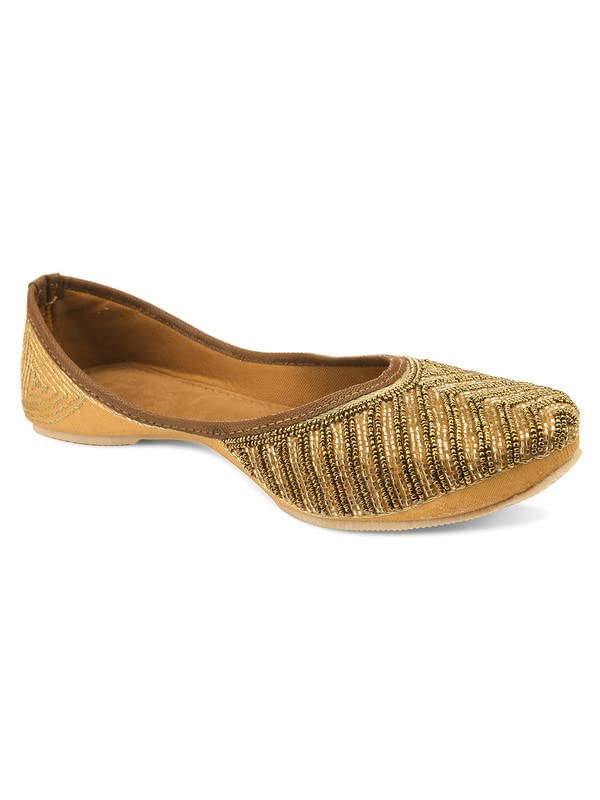 DESI COLOUR Women Ethnic Footwear Mojari/Punjabi Jutti-Sleek Pearl-Gold