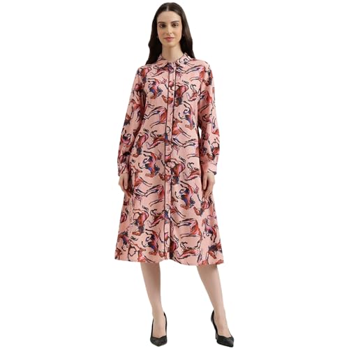 United Colors of Benetton Regular Fit Regular Collar Printed Dress (Size: M) - 26P4WVNDR308I904 Pink