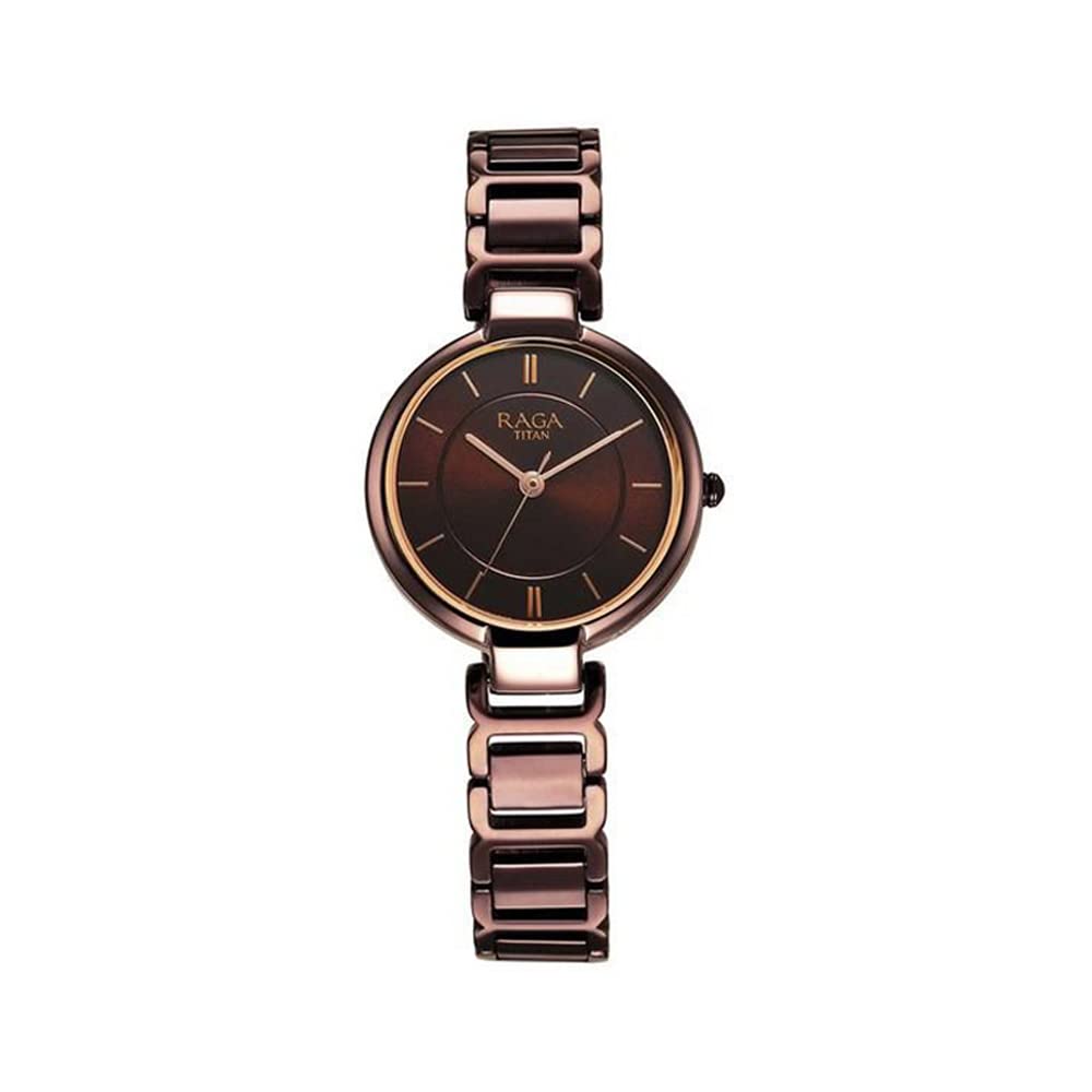 Titan Brass Analog Brown Dial Women's Watch-2608Qm02