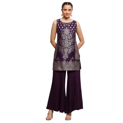 Biba Women Purple Viscose Blend Straight Printed Kurta Pants Set_30