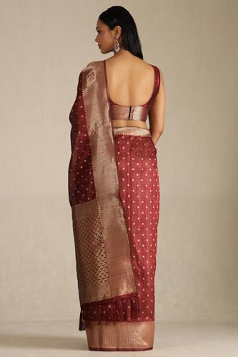 Soch Womens Maroon Tussar Woven Design Saree