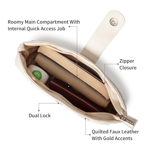 Fastrack White Shoulder Bag | Quilted Faux-Leather Women’s Handbag | Bag with Chain Strap & Dual Closure