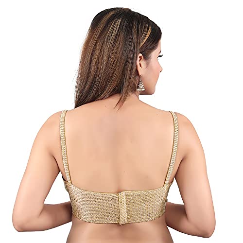 Vamas Women's Polyester Padded Self Design Sleeveless Readymade Saree Blouse (SP-01_Gold_40)