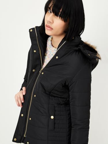 Max Women Quilted Puffer Jacket with Fur Hood (W23HWJ04BLACK)_S