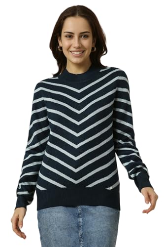Allen Solly Women's Acrylic Crew Neck Sweater (AHSWCRGPL53581_Navy