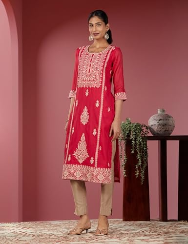 BIBA Women YARNDYED Straight Mix and Match(AWADH CH19390_Pink_46)