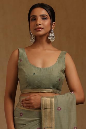Soch Womens Light Olive Chanderi Woven Design Saree