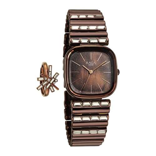 Titan Raga Glimmers Quartz Brown Shaped Dial Women's Watch | Water Resistant Watch | Watches for Women Analog - 95339QM01F