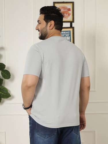 JOHN PRIDE Plus Size Men Regular Fit Printed Short Sleeves Grey Round Neck Stretchable T-Shirt (JPTSR32460_7XL_Grey)