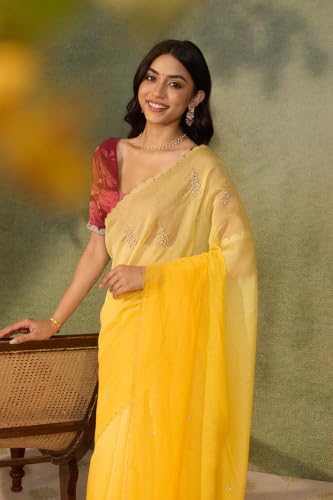 Taneira Yellow Rajasthan Pure Silk Cotton Embroidered SareeWith Unstitched Blouse(SAPP05AD6314-Yellow)