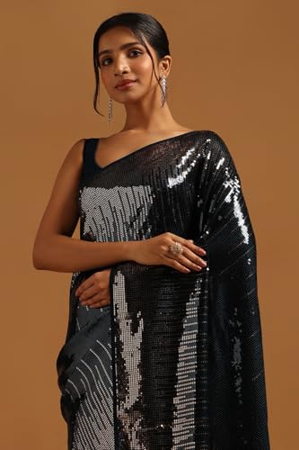 Soch Womens Blue Georgette Embellished Saree With Sequined