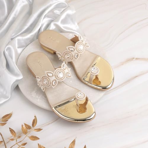 Mochi Women Off White Embellished Ethnic/Wedding Slip-on Sandal UK/8.5 EU/42 (35-1522)