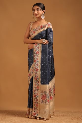 Soch Womens Navy Blue Tussar Zari Woven Saree