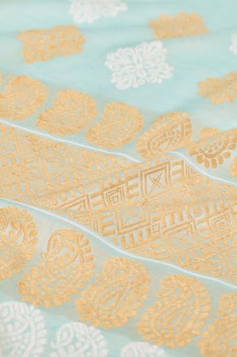 Taneira Women Light Blue Assam Woven Modal Eri Saree with Unstitched Blouse Piece (SAIH01AB9978-Light Blue)