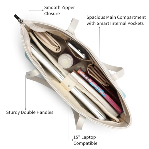 Fastrack Hustle Laptop Bag | Faux-Leather Tote Bag for Men & Women | 15-Inch Laptop Compatible | Pumice Bag with Gold Hardware & Double Handle | Zip Closure & Multiple Pockets for Organized Storage