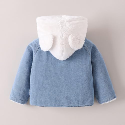 Hopscotch Girls Blue Full Sleeves Denim Hooded Jacket with Fleece Lining For Age (4-5 Years)