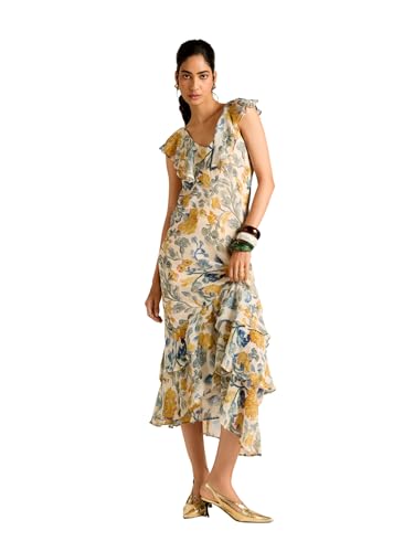 Label RITU KUMAR Black Avedian Sleeveless Printed Long Dress