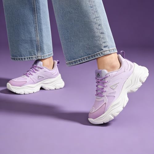Impakto Women’s Chunky CoreMax Sneakers | High-Top Platform Casual Shoes | Rounded to Pampering Cushioned Insole & Non-Slip Sole | Stylish Lace-Up Shoes for Walking, Workout & Travel Outing Purple
