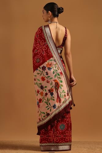Soch Womens Maroon Poly Viscose Floral Saree