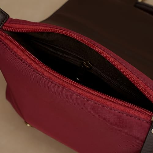 Theater Explorer Tweed Maroon Crossbody Duffle Bag for Women | Structured Elegant Shoulder Bag |with Adjustable & Detachable Strap | Everyday Handbag for Casual & Work Use