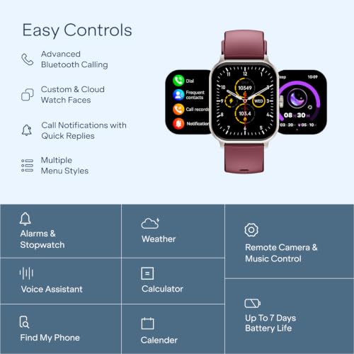 boAt Ultima Ember 2 Smartwatch, 1.96” AMOLED Display, Ultra Bright 1000 nits Brightness, AOD, Personalized Fitness Nudges, Functional Crown, 100+ Sports Mode smartwatch for Men & Women (Velvet Wine)