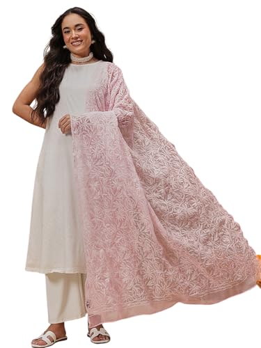 Ada Hand Embroidered Lucknowi Chikankari Georgette Ethnic Wear Dupatta stole for Women A511230 Pink