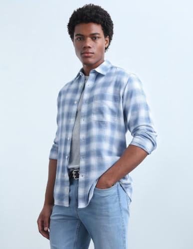Flying Machine Men's Plaid Checked Twill Shirt