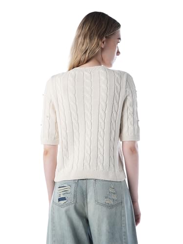 ONLY Women's Self Design Regular Fit White Sweater