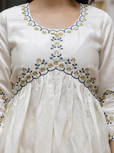 TRENDMALLS Women's Chanderi Silk Embroidery Salwar Suit Set Kurta Pant with Dupatta (G274-OffWhite-S-)