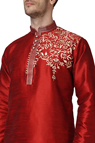 Royal Kurta Mens Silk Embroidered Kurta and Dhoti Maroon