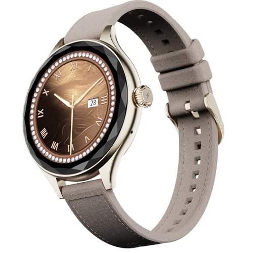 Fire-Boltt Phoenix Aura Women Smart Watch with 1.26” Diamond-Cut HD Display, Rotating Crown, Wireless Charging, Bluetooth Calling, Voice Assistant, 120+ Sports Modes - Latte Brown