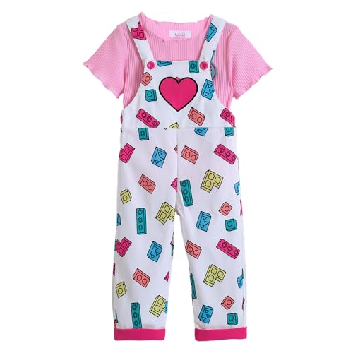 Hopscotch Girls Short Sleeves Pink 2-Pc Heart Applique T-shirt & Dungaree (5-6 Years)