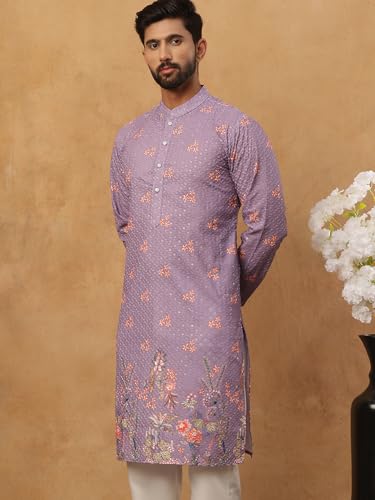 Jompers Festive Cotton Blend Printed Kurta (Purple, L)