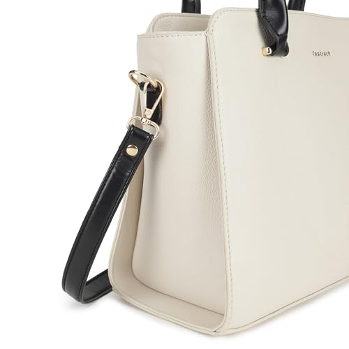 Fastrack PebbleEdge White Satchel | Faux-Leather Women’s Handbag | Structured Satchel with Triple Compartments & Gold Accents