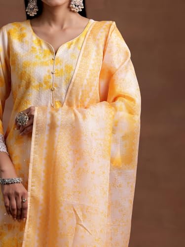 Libas Womens Embroidered Cotton Blend Straight Kurta With Palazzos and Dupatta