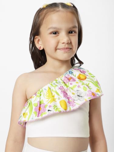 Nautinati Girls Floral Printed One Shoulder Top with Pants Set