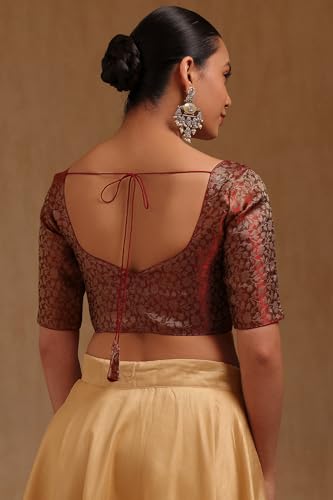 Soch Womens Maroon Tissue with Zari Woven Padded Blouse