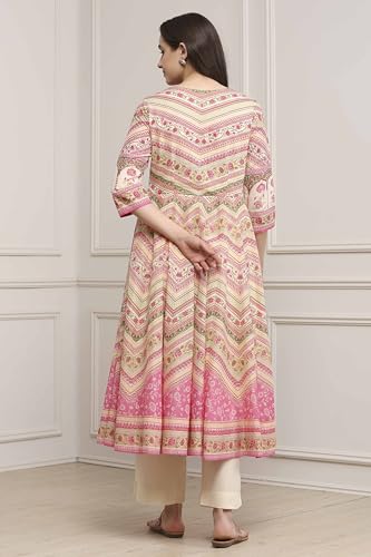 Biba Women Pink Cotton Printed Anarkali Suit Set_42