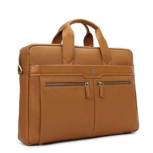 Da Milano Leather Laptop Bag for Men & Women | Laptop Messenger Bag | Ideal for Office Purpose | Fits Upto 15" Laptop - Caramel Brown