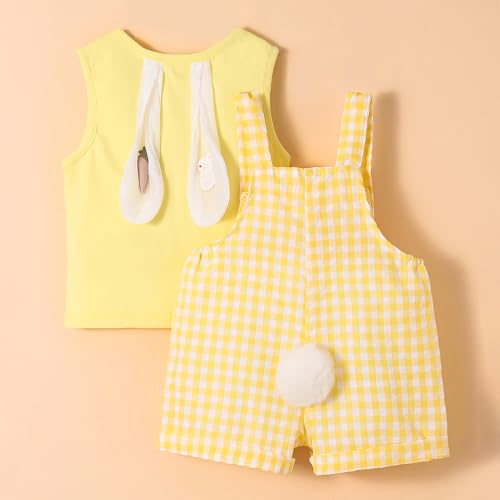 Hoscotch Girls Gingham Yellow Sleeveless Overall Set For Ages (5-6 Years)