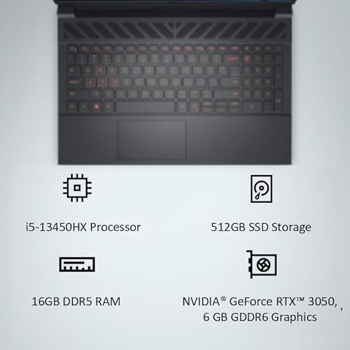 Dell G15-5530, Intel Core i5 13th Gen -13450HX, RTX 3050-6GB, 16GB DDR5, 512GB SSD, FHD, 15.6"/39.62cm, 120Hz, Windows 11, MS Office 21, Dark Shadow Grey, 2.65KG, G15-5530, Backlit KB, Gaming Laptop