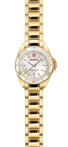 WENGER Executive Swiss Made, 34 mm, White Dial, Gold Stainless Steel Bracelet, Women's Watch - 01.2021.105