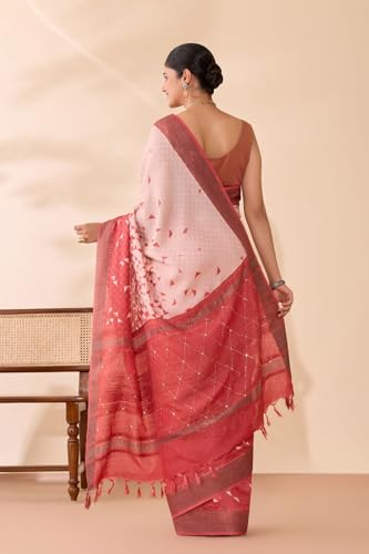 Taneira Women Red Bengal Pure Silk Screen Printed Saree with Unstitched Blouse Piece (SAIH01AC2219-Red)
